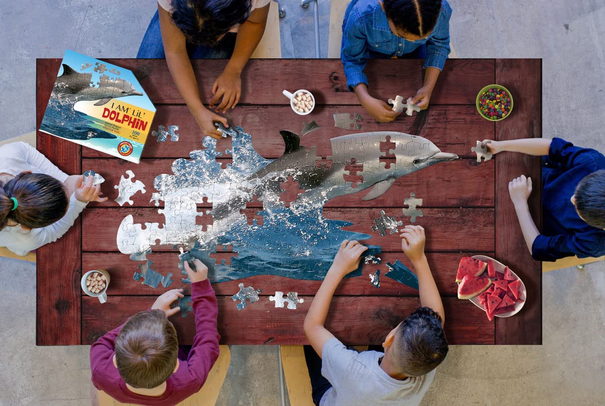 Madd Capp Puzzles Jr. I AM Lil’ Dolphin — 100 Pieces — Animal-Shaped Jigsaw Puzzle for Ages 5+