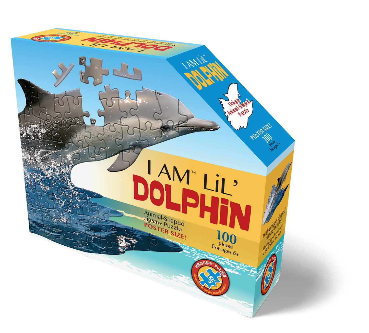 Madd Capp Puzzles Jr. I AM Lil’ Dolphin — 100 Pieces — Animal-Shaped Jigsaw Puzzle for Ages 5+