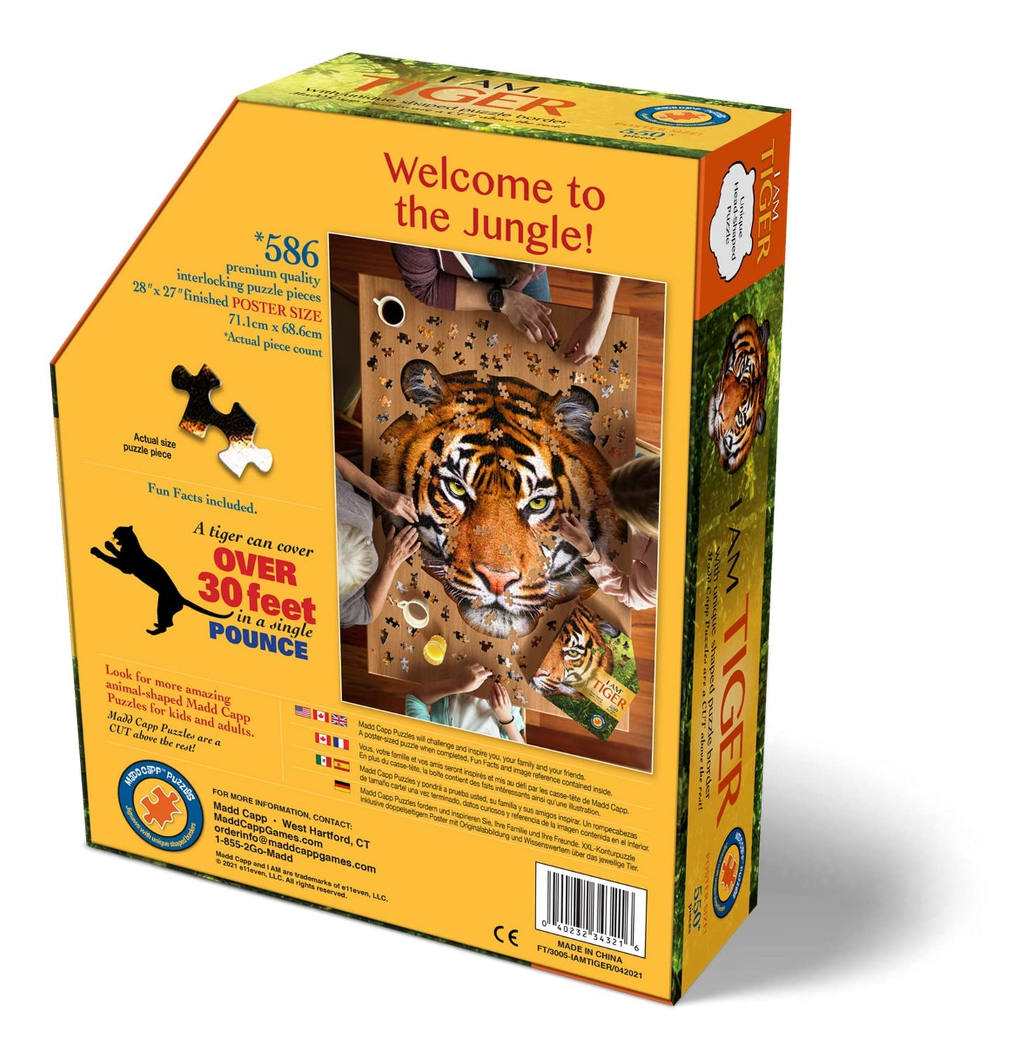 Madd Capp TIGER 550-Piece Jigsaw Puzzle — Unique Animal Border, Poster-Size Image, Educational Facts Included