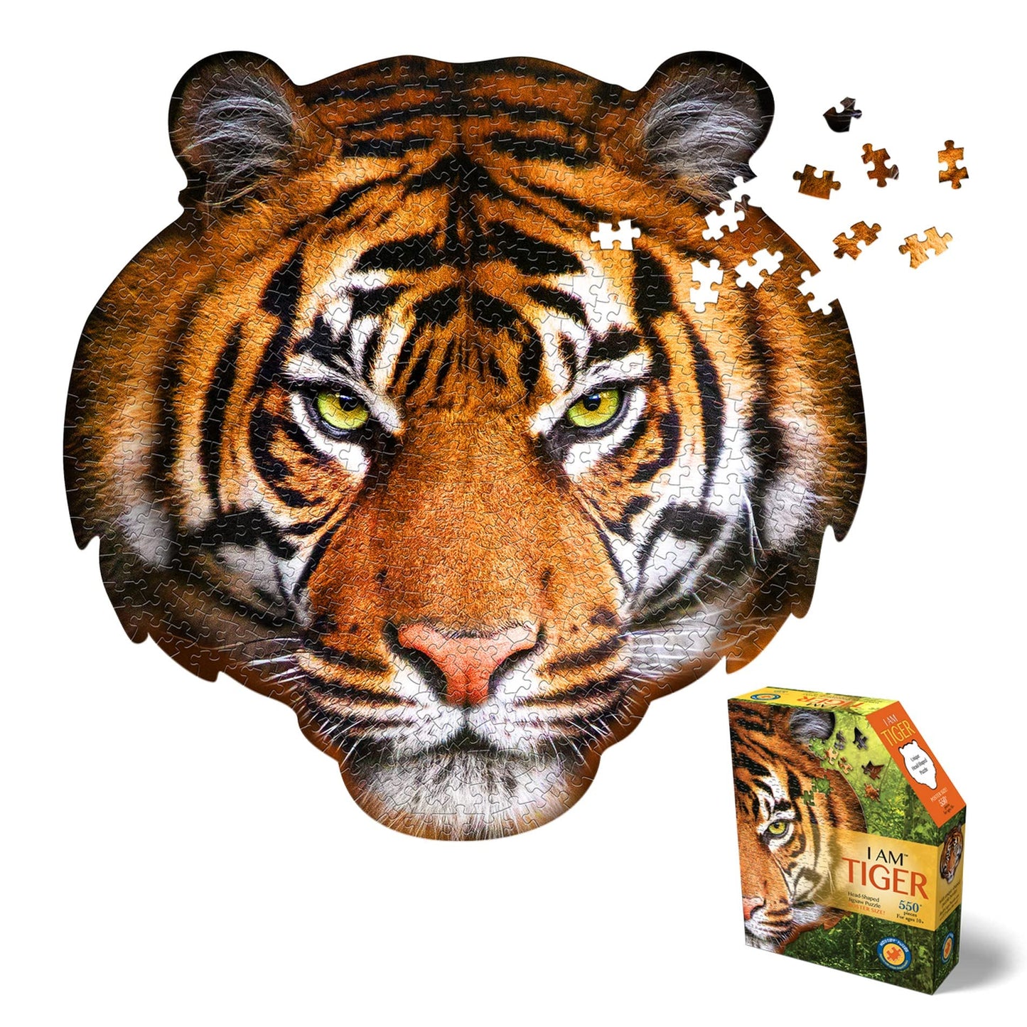 Madd Capp TIGER 550-Piece Jigsaw Puzzle — Unique Animal Border, Poster-Size Image, Educational Facts Included