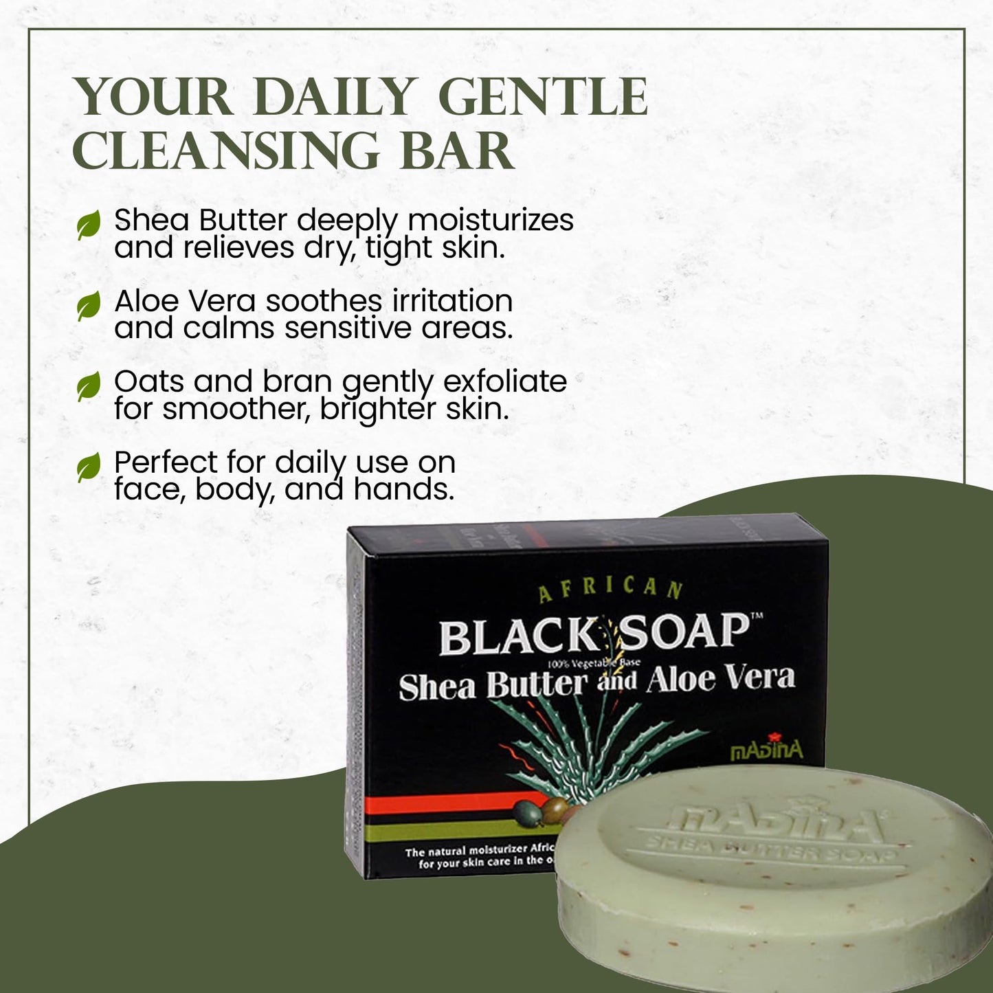 Madina African Black Soap Bar – Shea Butter & Aloe, 6-Pack (3.5 oz Each) | Gentle Hydration & Mild Exfoliation for All Skin Types