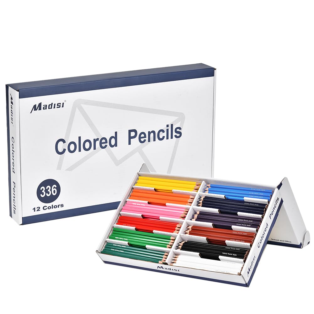 Madisi Colored Pencils Bulk - 336-Pcs Pre-Sharpened 12 Colors