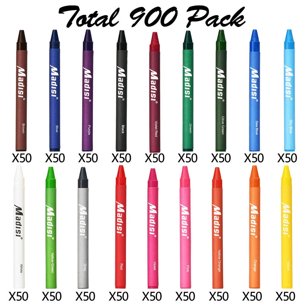 Madisi Crayon Bulk Pack – 900 Crayons, 18 Colors, Classroom-Ready