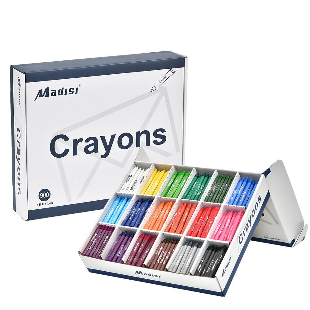 Madisi Crayon Bulk Pack – 900 Crayons, 18 Colors, Classroom-Ready