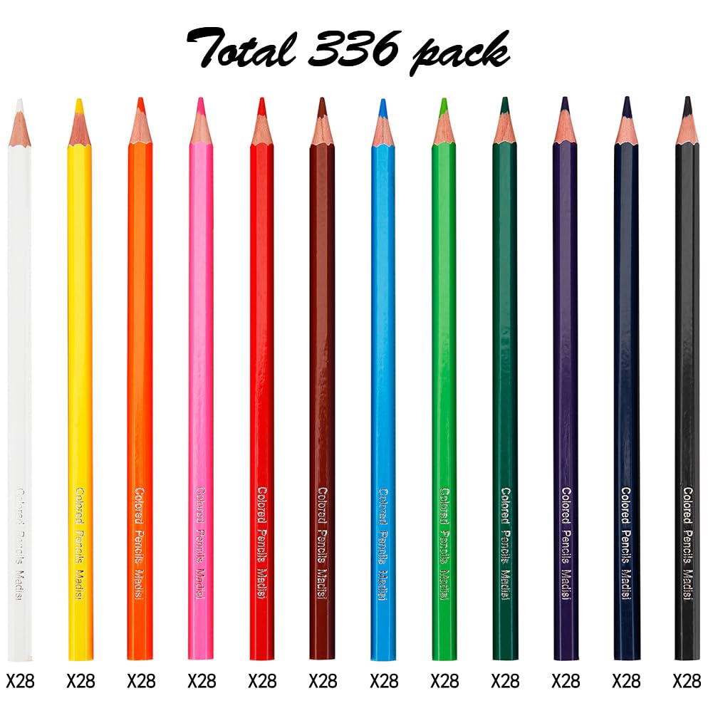 Madisi Colored Pencils Bulk - 336-Pcs Pre-Sharpened 12 Colors