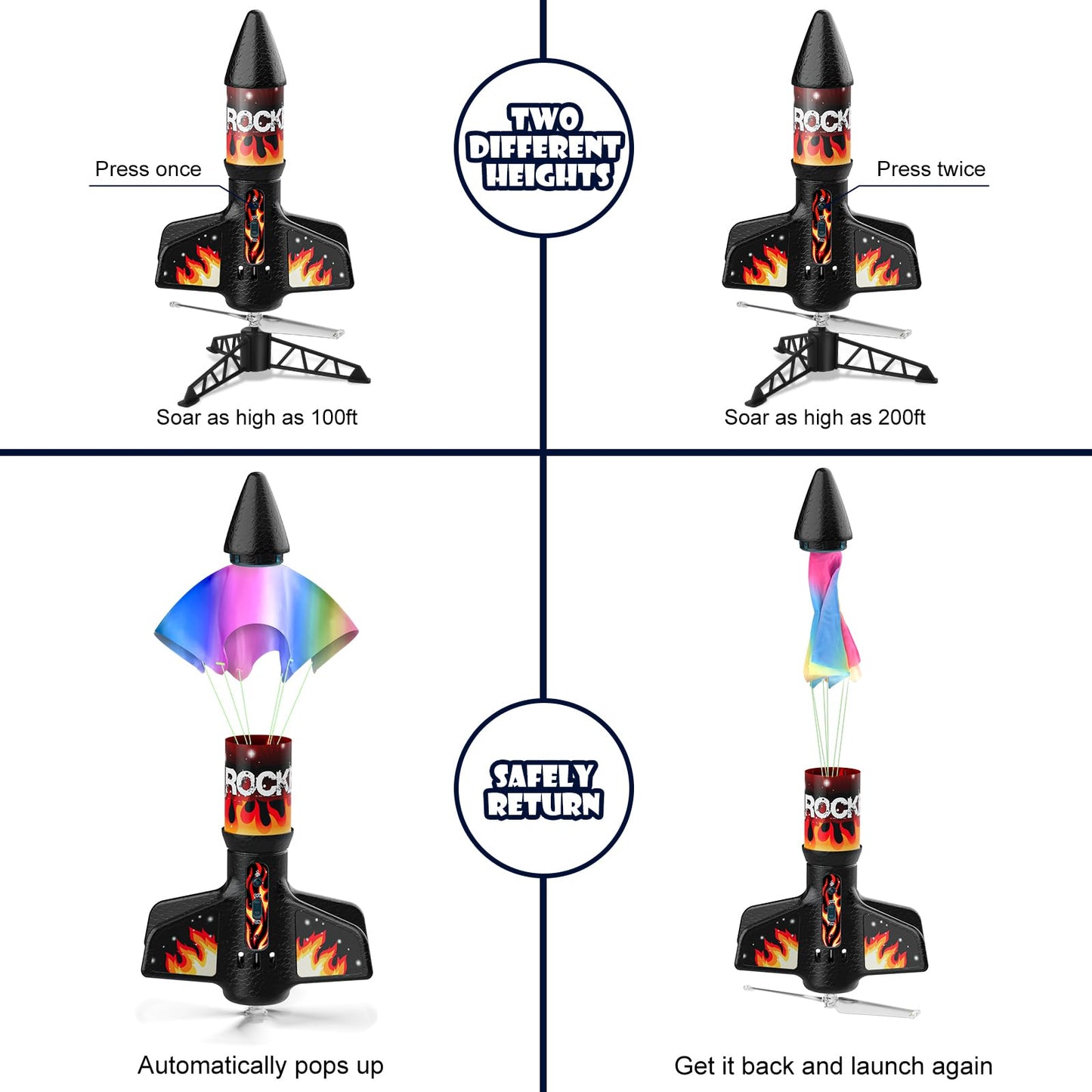 Mafbeanl Rocket Launcher for Kids – Self-Launching Rocket Toy with LED Night Launch