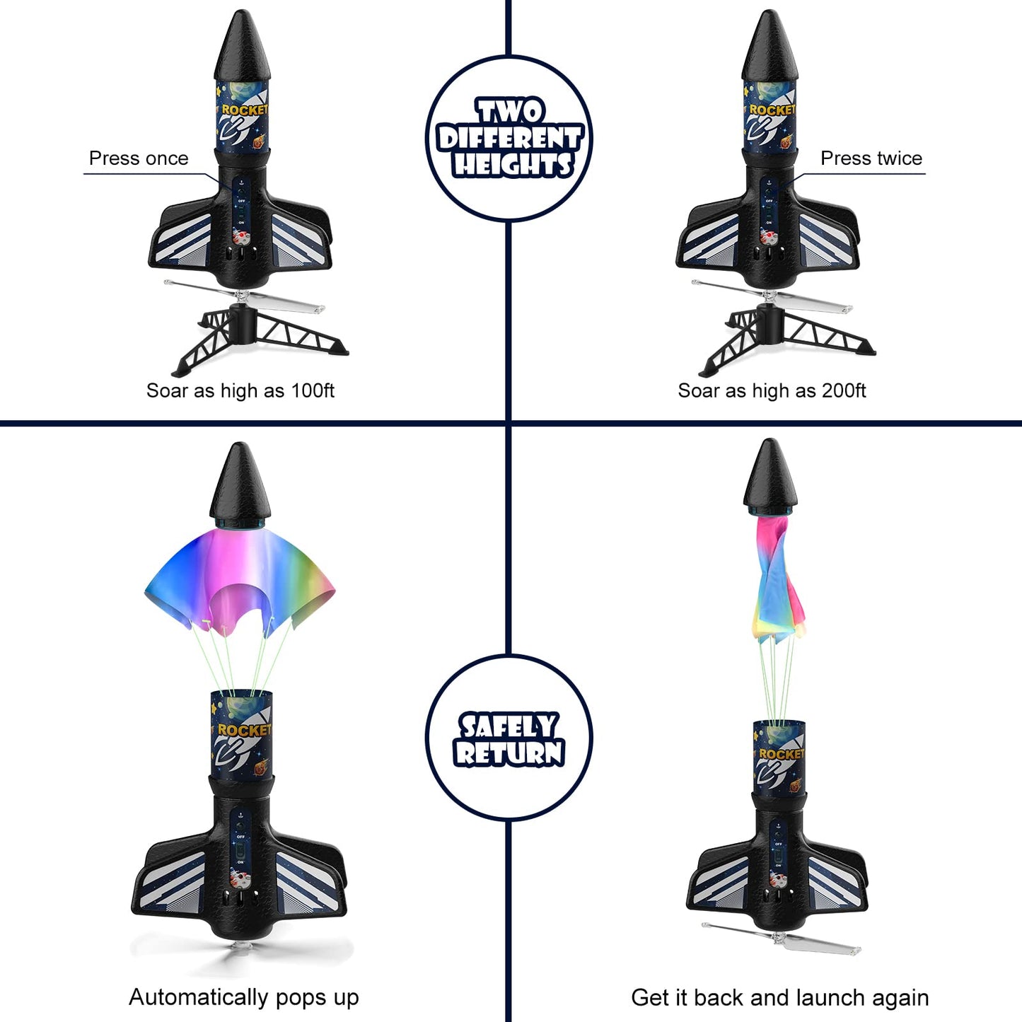 Mafbeanl Rocket Launcher for Kids – Self-Launching Air Rocket Toy Up to 200 ft