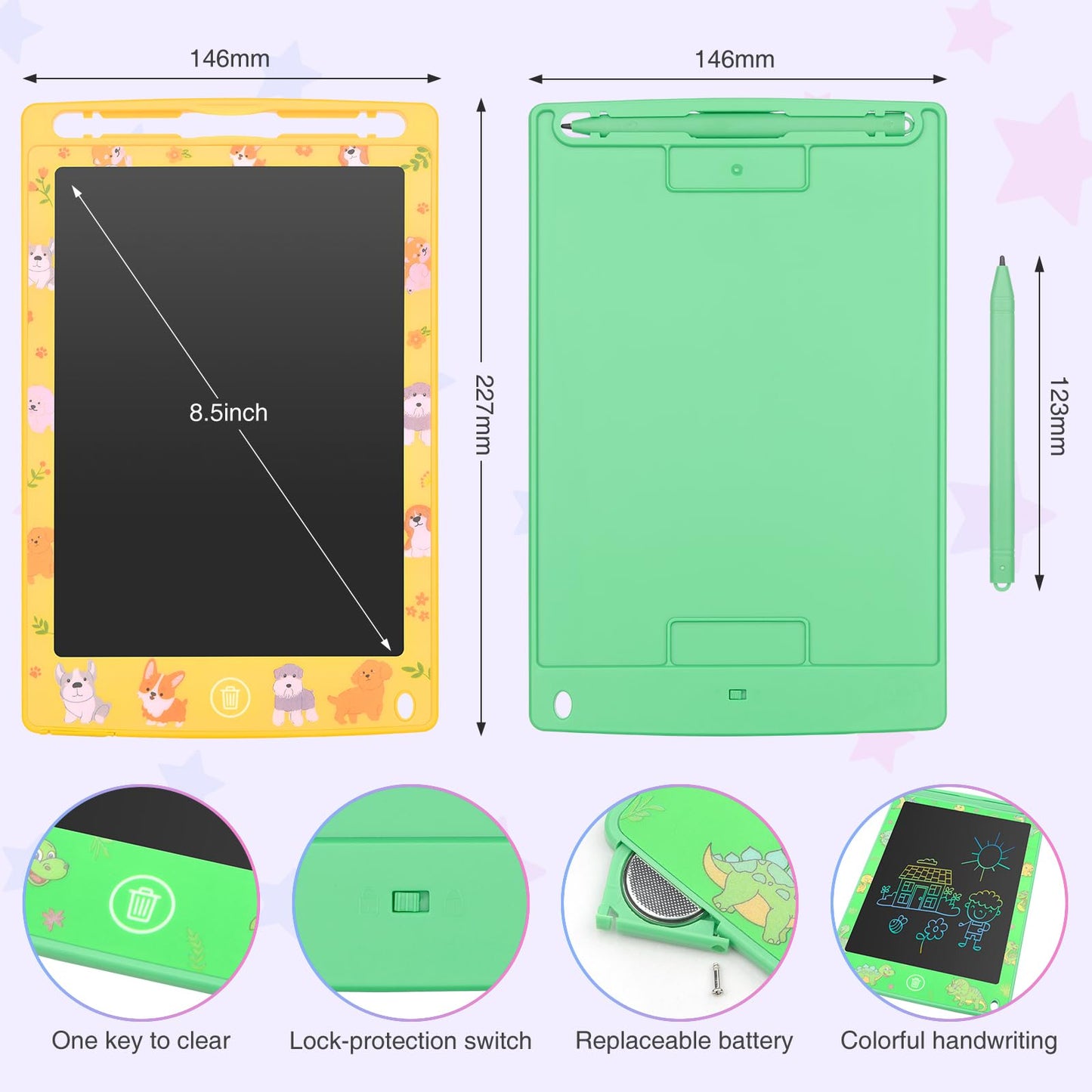 mafiti LCD Writing Tablet 8.5 Inch - 2 Pack Colorful Doodle Pads for Kids