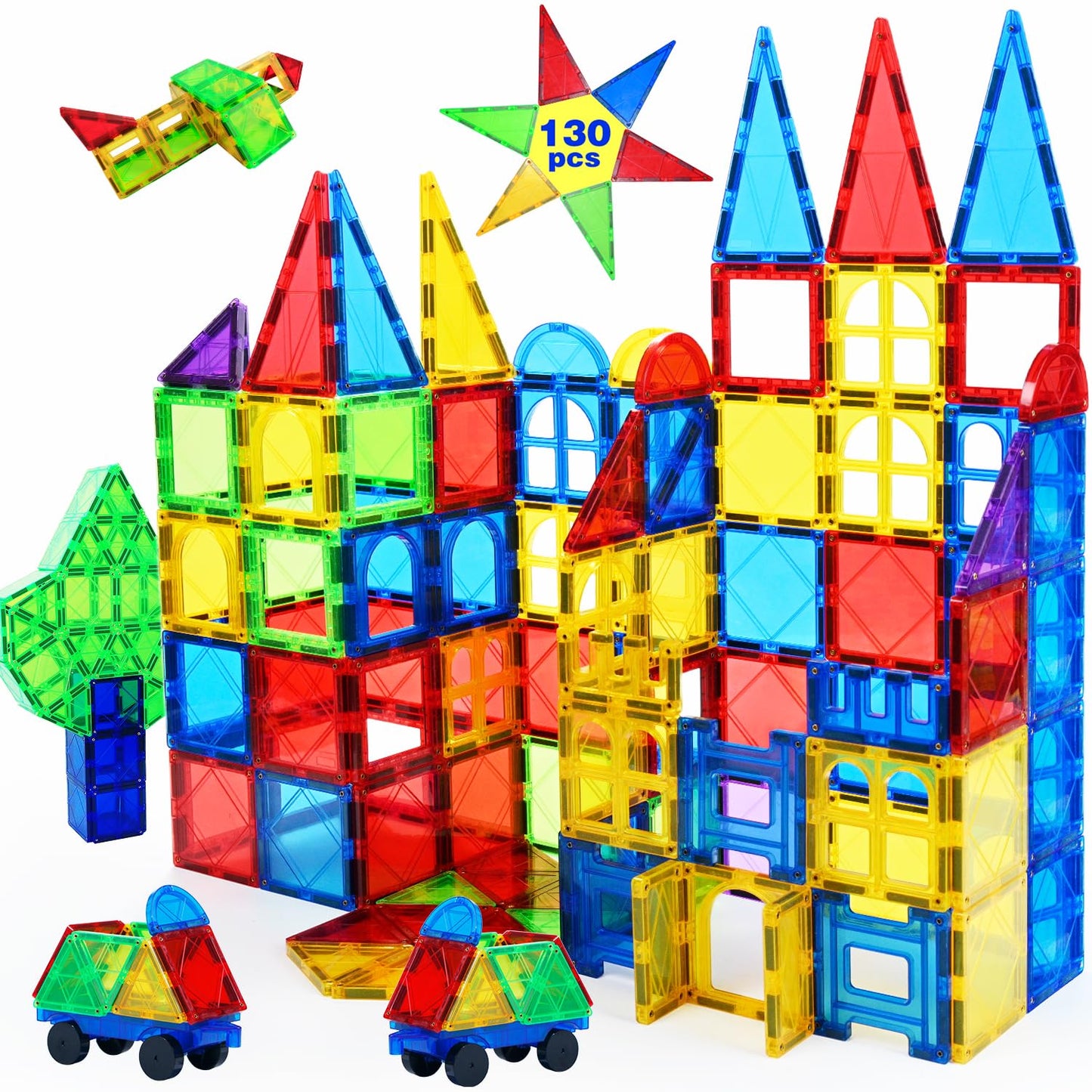 MAGBLOCK Magnetic Tiles – 130-Piece Building Set for Kids Aged 4-8 | STEM Educational Toy