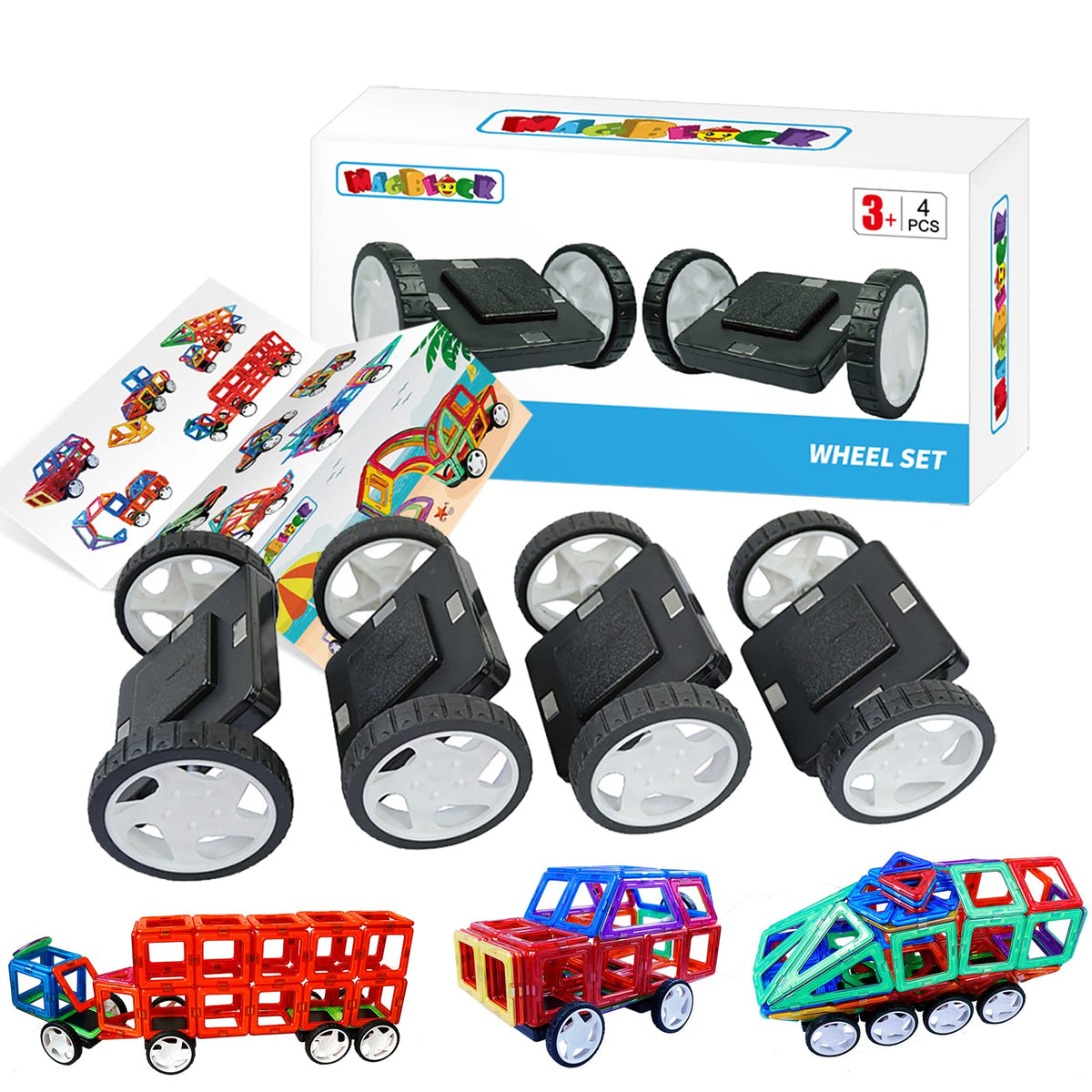 MAGBLOCK 4-Piece Wheels Set for Hole Magnetic Blocks – Compatible Wheels Bases for Kids