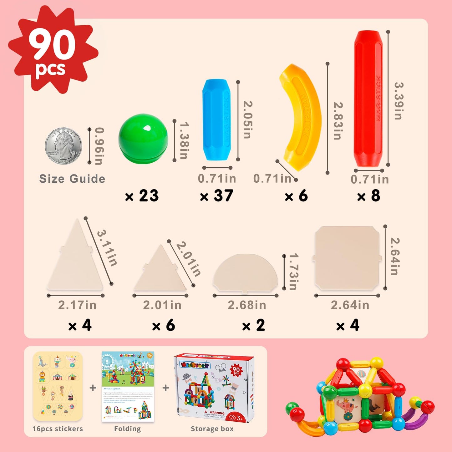 MAGBLOCK 90PCS Magnetic Building Sticks Toy – STEM Learning & Creative Play for Kids