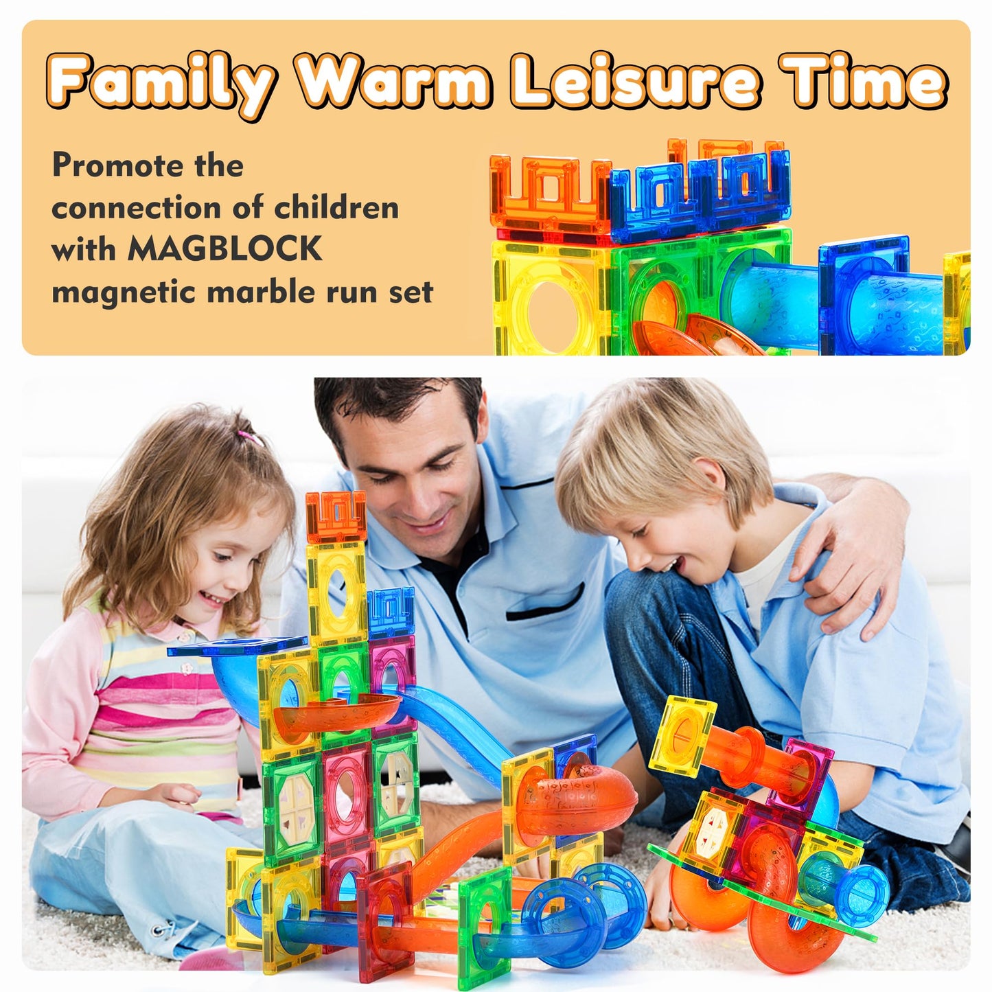 MAGBLOCK 85Pcs Marble Run Magnetic Tiles – STEM Educational Building Blocks for Kids 5+