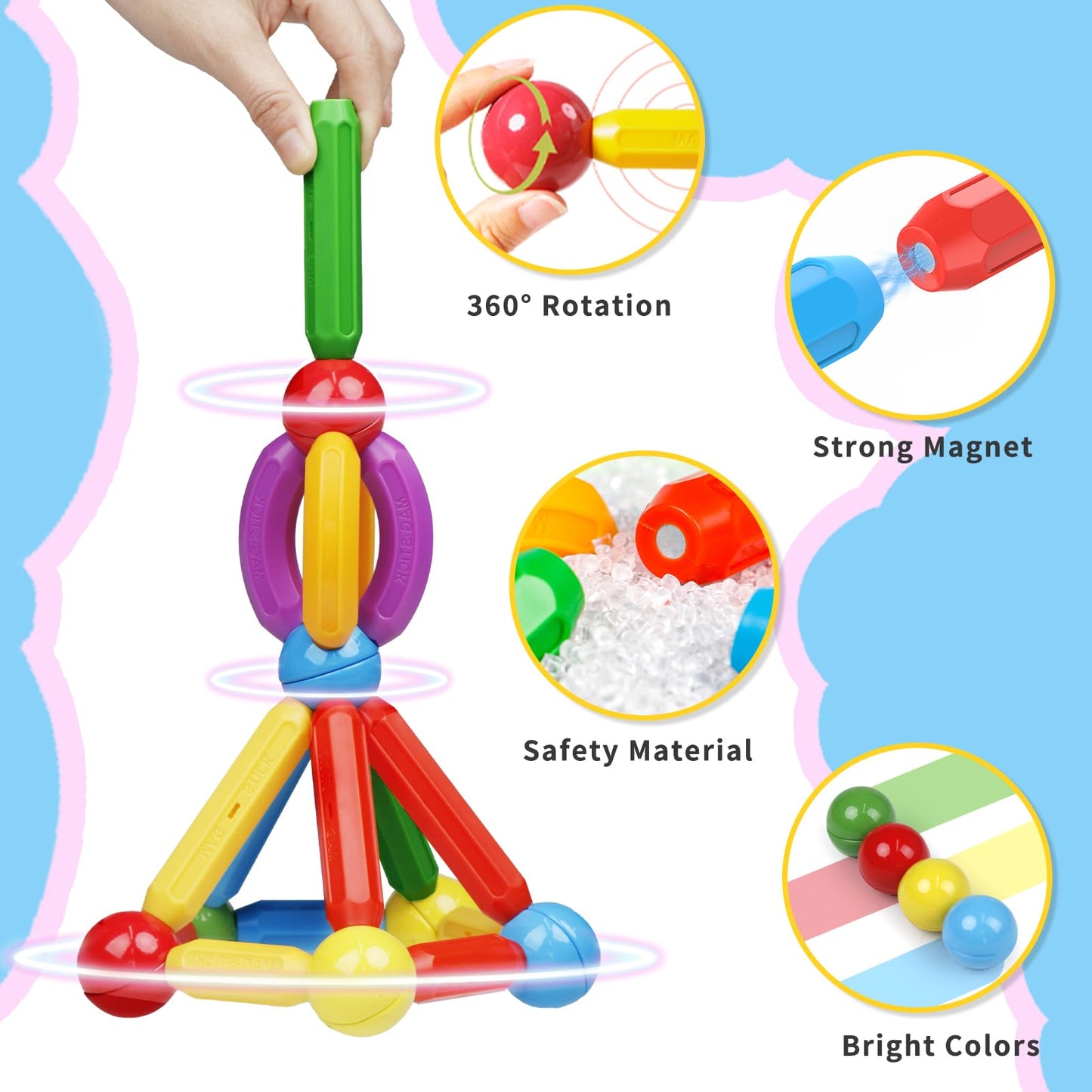 MAGBLOCK 90PCS Magnetic Building Sticks Toy – STEM Learning & Creative Play for Kids