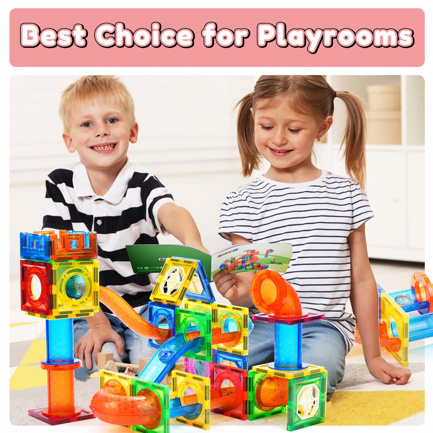 MAGBLOCK 85Pcs Marble Run Magnetic Tiles – STEM Educational Building Blocks for Kids 5+