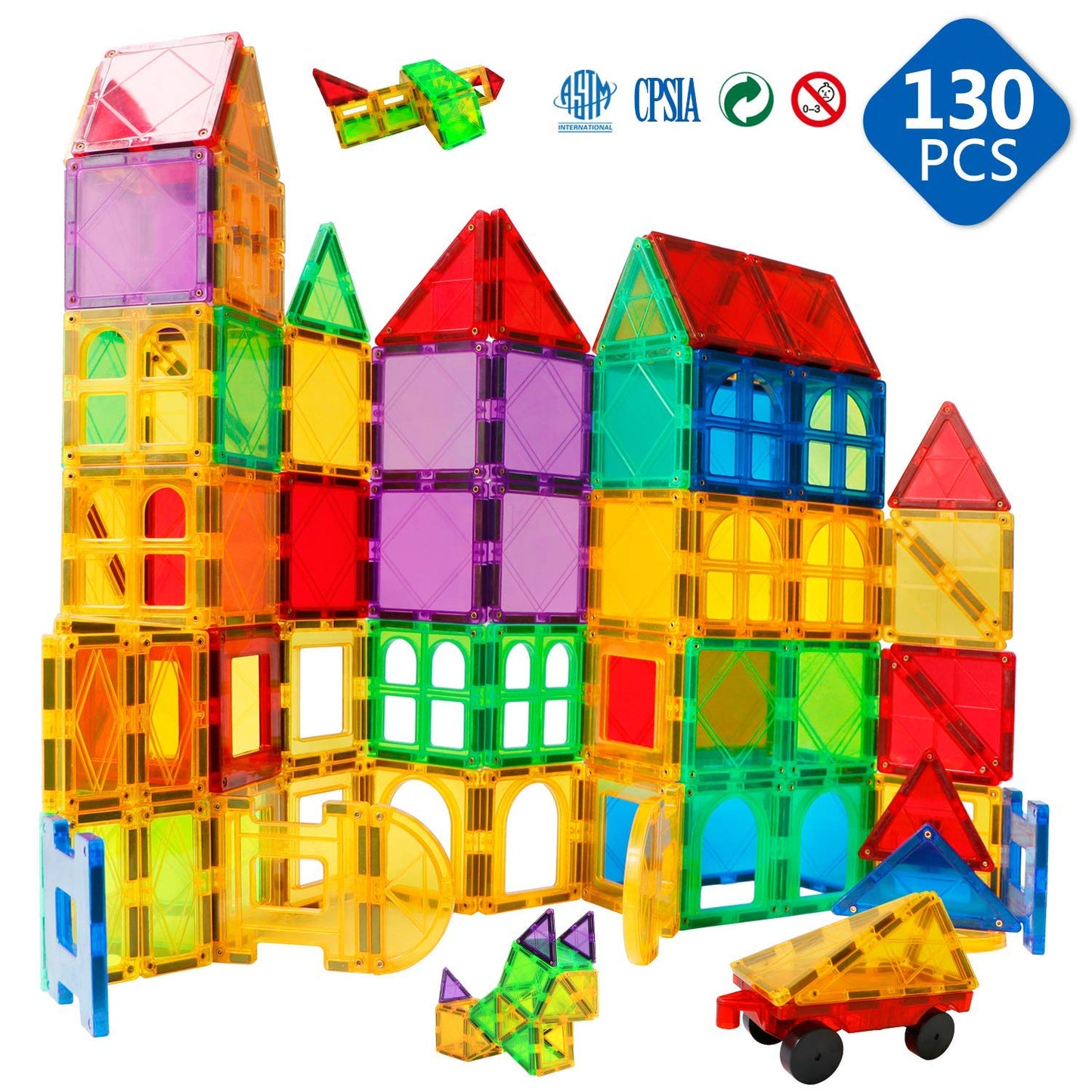 MAGBLOCK Magnetic Tiles – 130-Piece Building Set for Kids Aged 4-8 | STEM Educational Toy