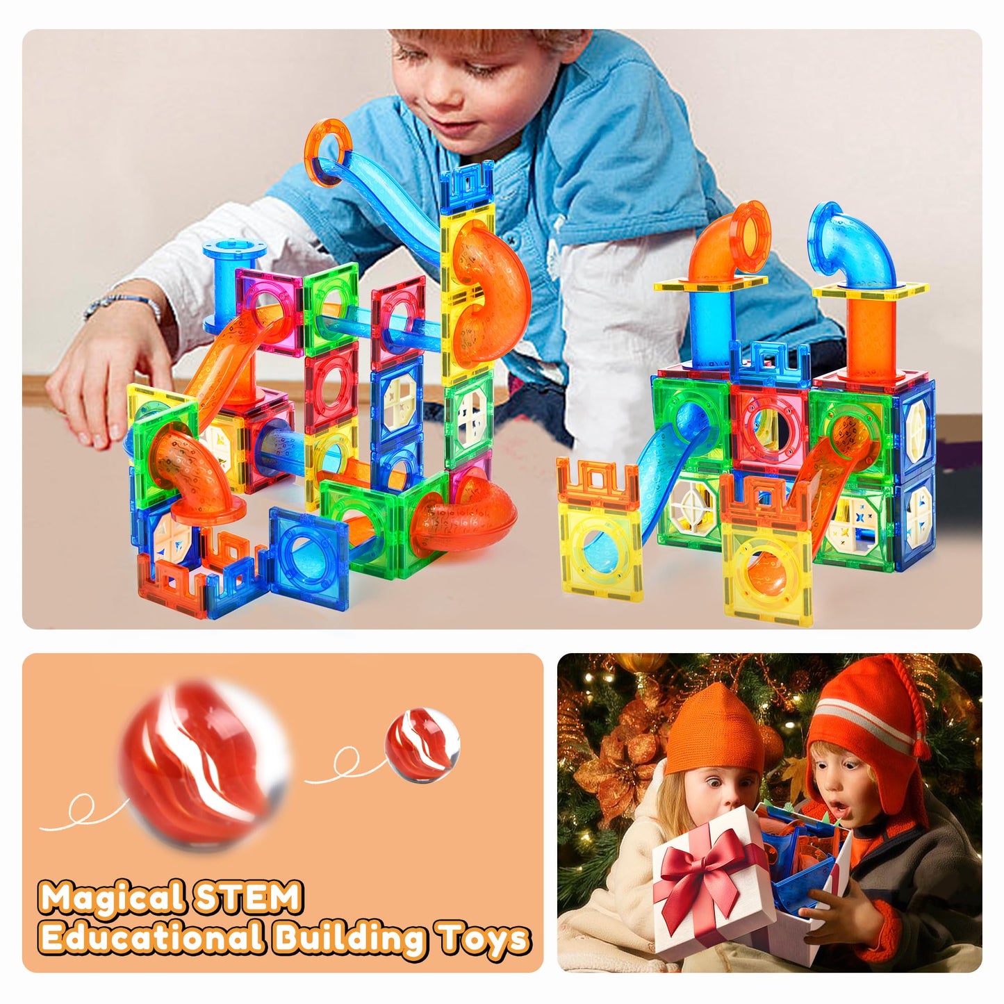 MAGBLOCK 85Pcs Marble Run Magnetic Tiles – STEM Educational Building Blocks for Kids 5+
