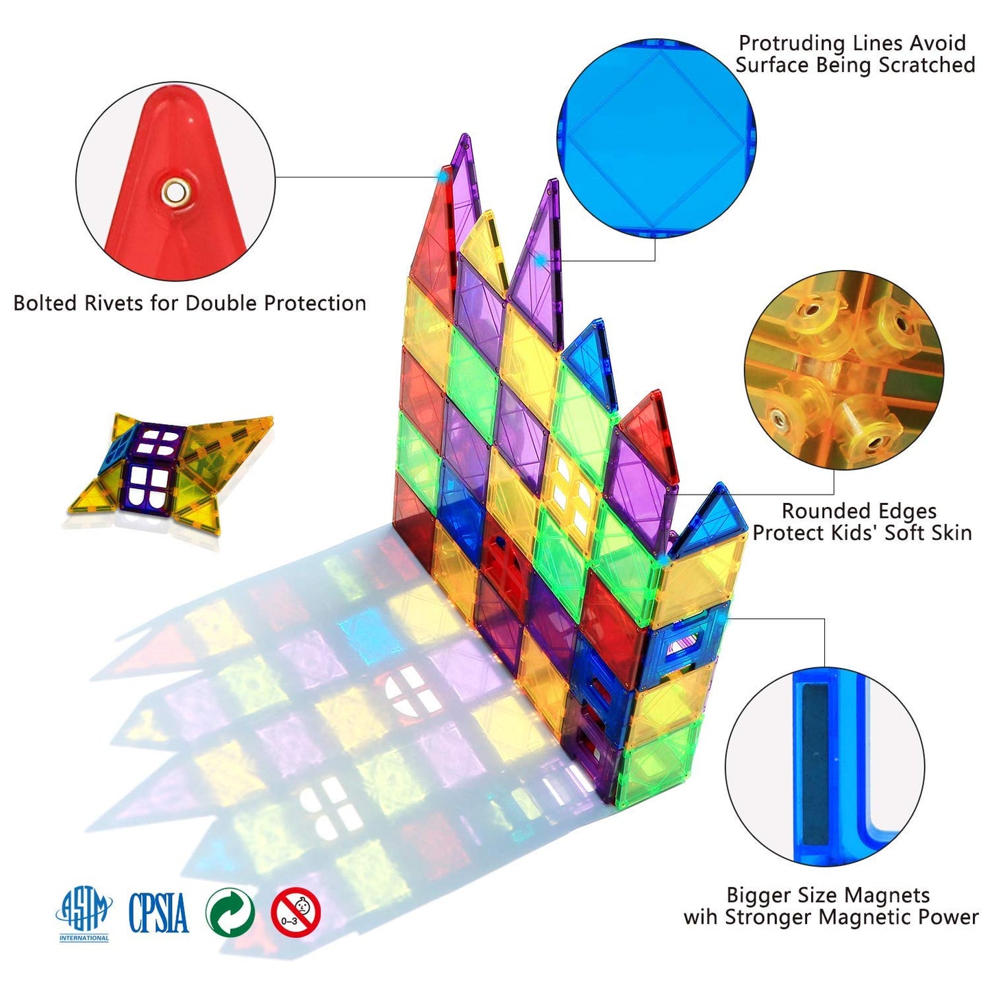 MAGBLOCK Magnetic Tiles – 130-Piece Building Set for Kids Aged 4-8 | STEM Educational Toy