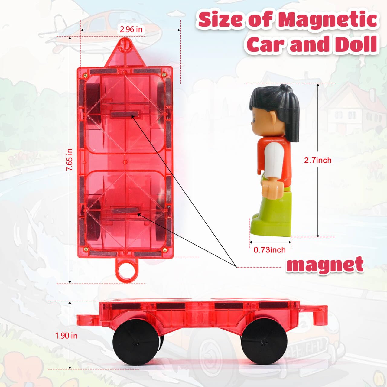MAGBLOCK 1-Piece Car & 2-Piece Figures for Magnetic Tiles | STEM Toy