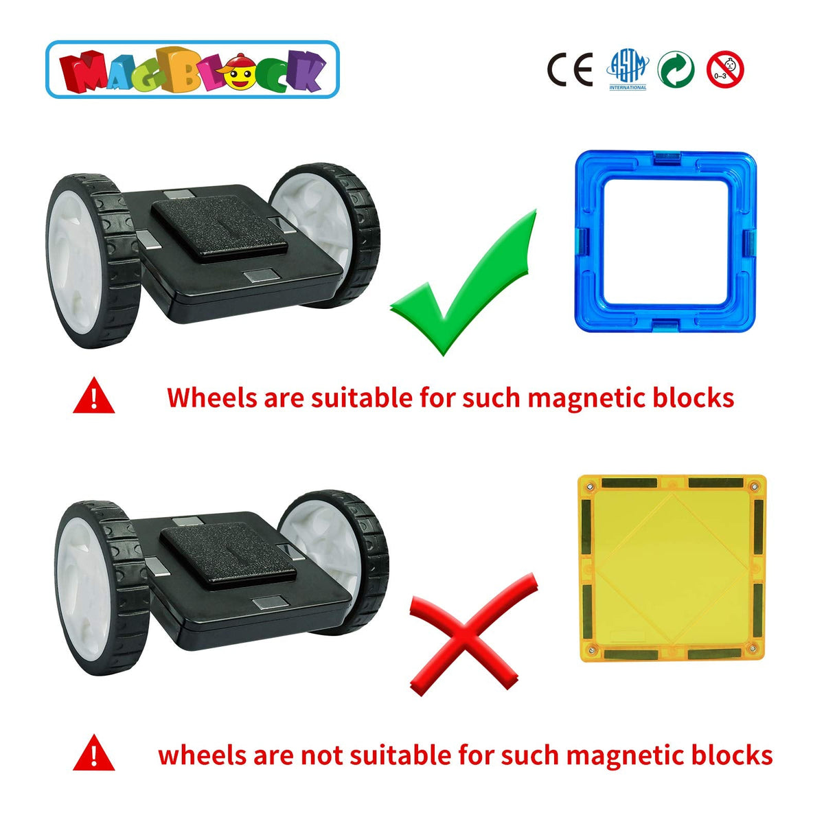 MAGBLOCK 4-Piece Wheels Set for Hole Magnetic Blocks – Compatible Wheels Bases for Kids