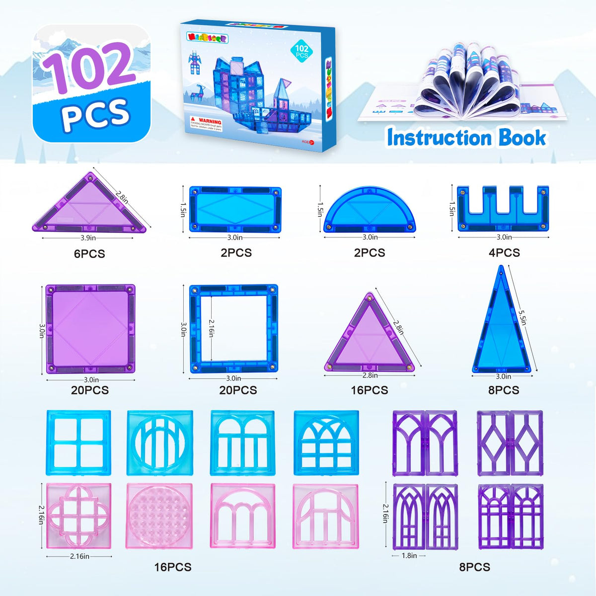 MAGBLOCK Magnetic Tiles Set | 102-Piece STEM Building Toys for Kids 3-8