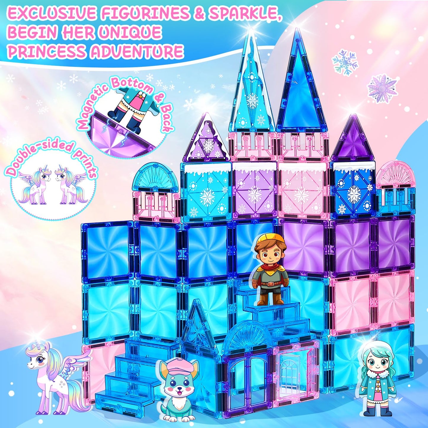 Magbubp Princess Castle Magnetic Tiles – 112PCS with Dolls & Decor Kit | STEM Toy for Kids