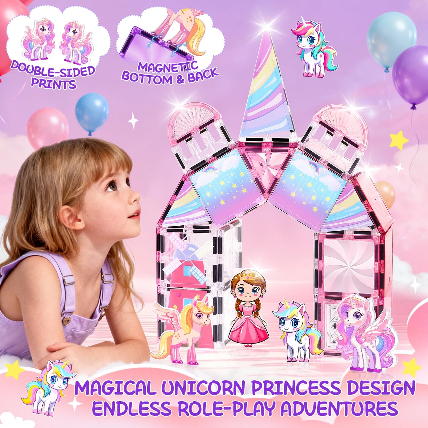 Magbubp Diamond Magnetic Tiles — Unicorn Princess Castle & Art Decor Kit (Girls 3–8)