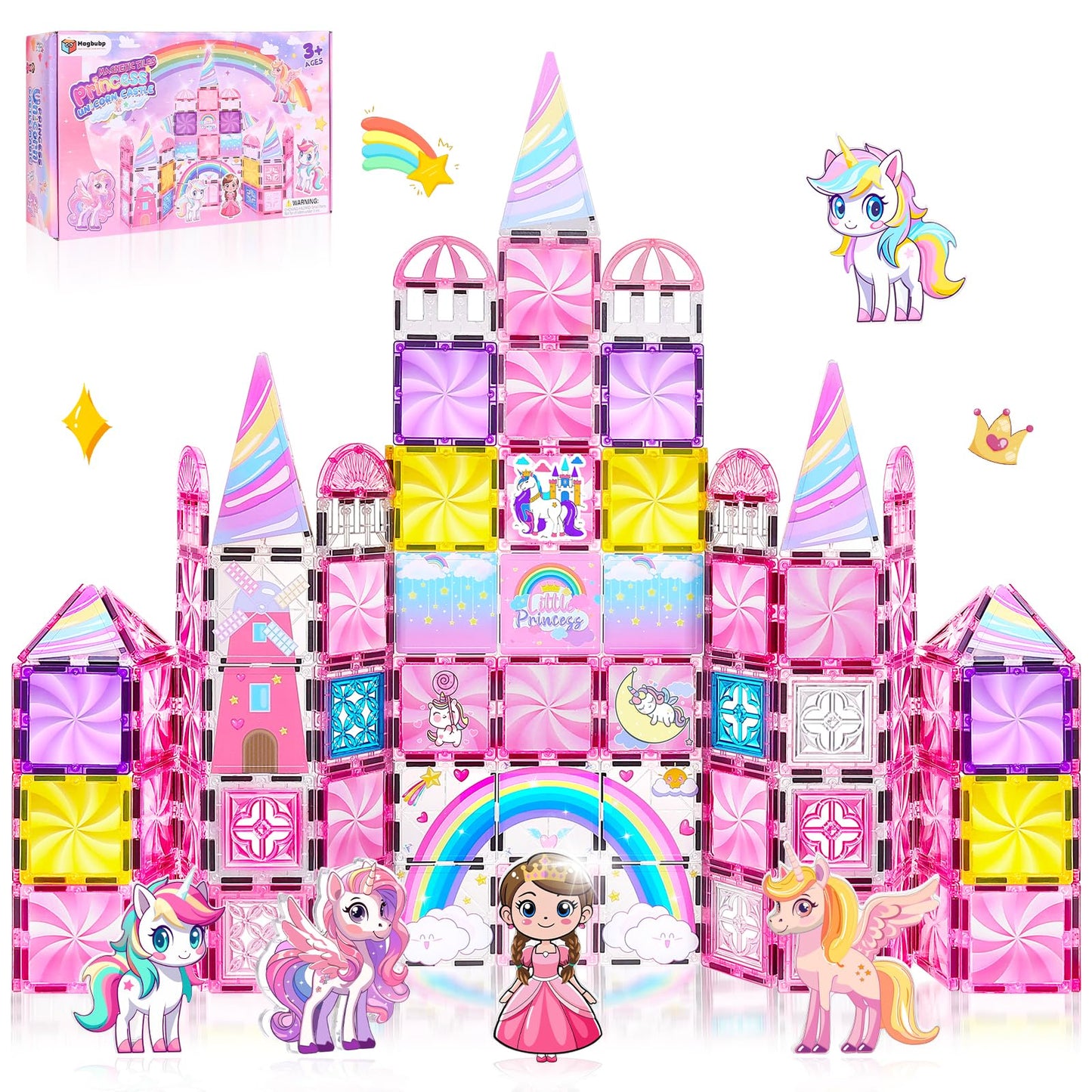Magbubp Diamond Magnetic Tiles — Unicorn Princess Castle & Art Decor Kit (Girls 3–8)