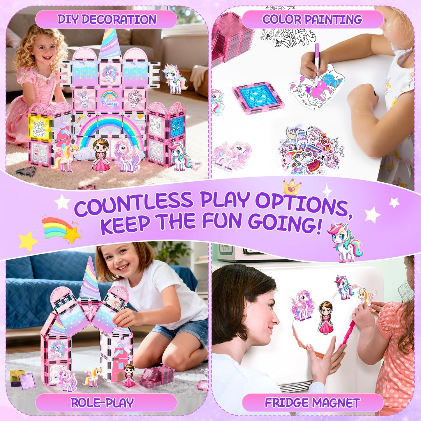 Magbubp Diamond Magnetic Tiles — Unicorn Princess Castle & Art Decor Kit (Girls 3–8)