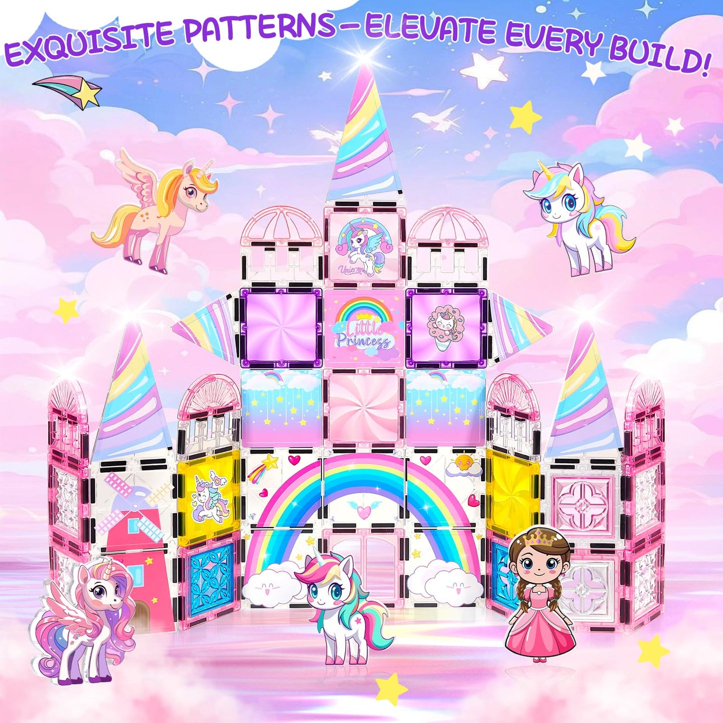 Magbubp Diamond Magnetic Tiles — Unicorn Princess Castle & Art Decor Kit (Girls 3–8)