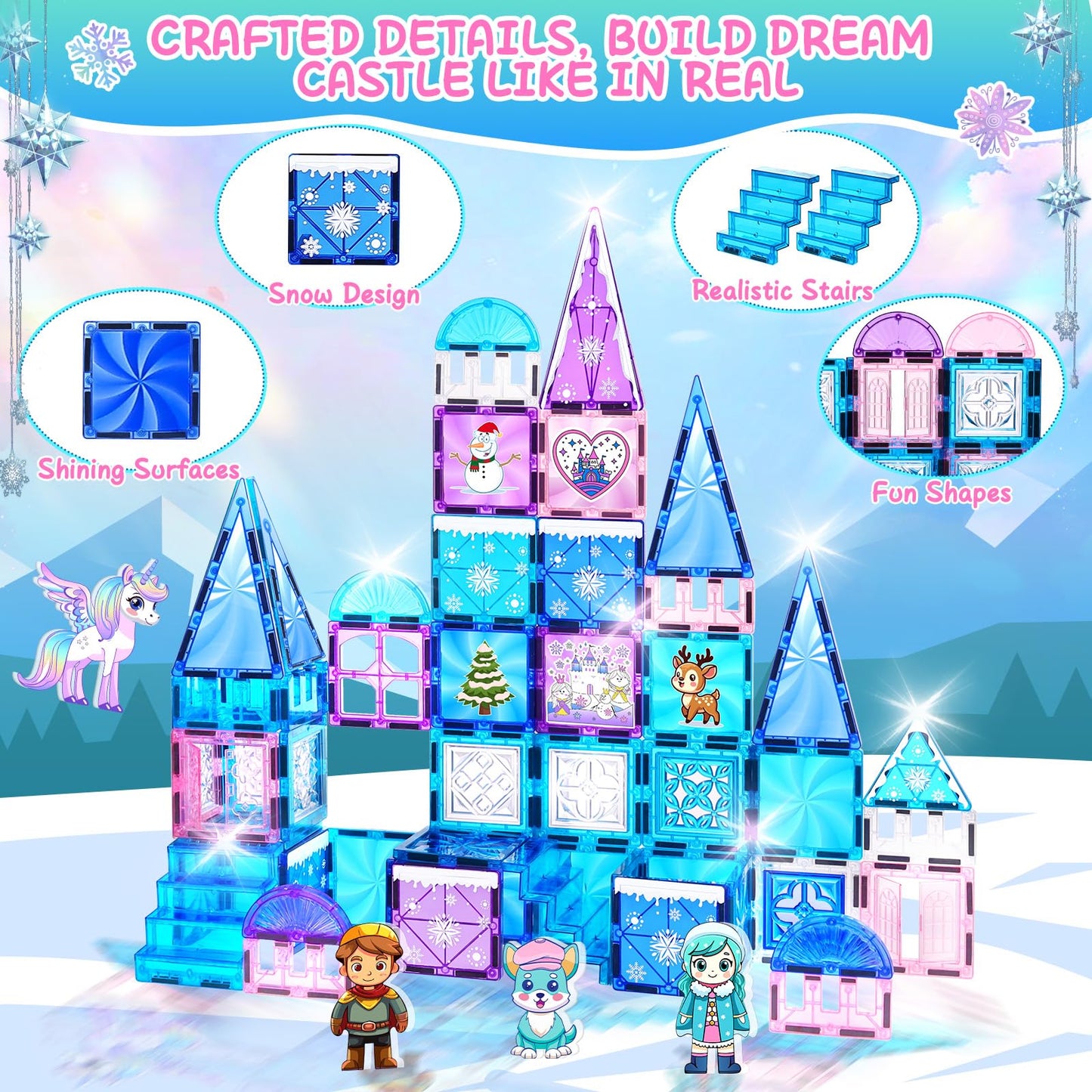 Magbubp Princess Castle Magnetic Tiles – 112PCS with Dolls & Decor Kit | STEM Toy for Kids
