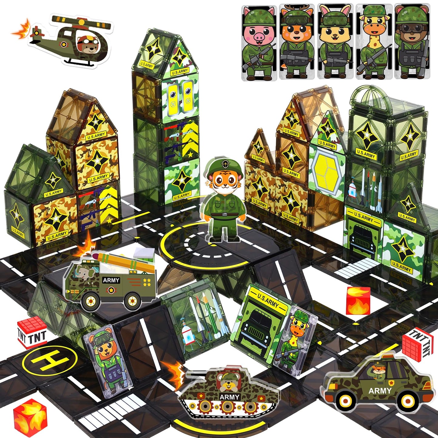 Magbubp Magnetic Tiles Army Toys – Military Tile Set for Kids 3-12