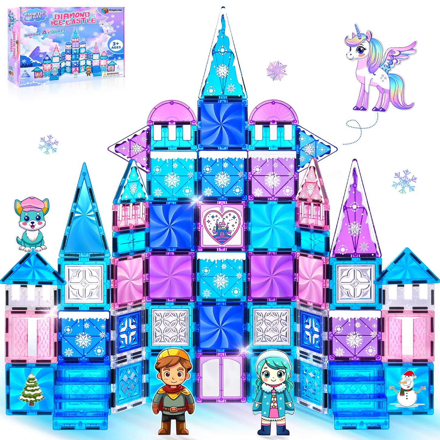 Magbubp Princess Castle Magnetic Tiles – 112PCS with Dolls & Decor Kit | STEM Toy for Kids