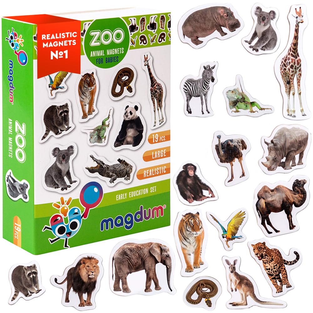 MAGDUM 19 Fridge Magnets for Toddlers – Zoo Animal Magnets for Refrigerator