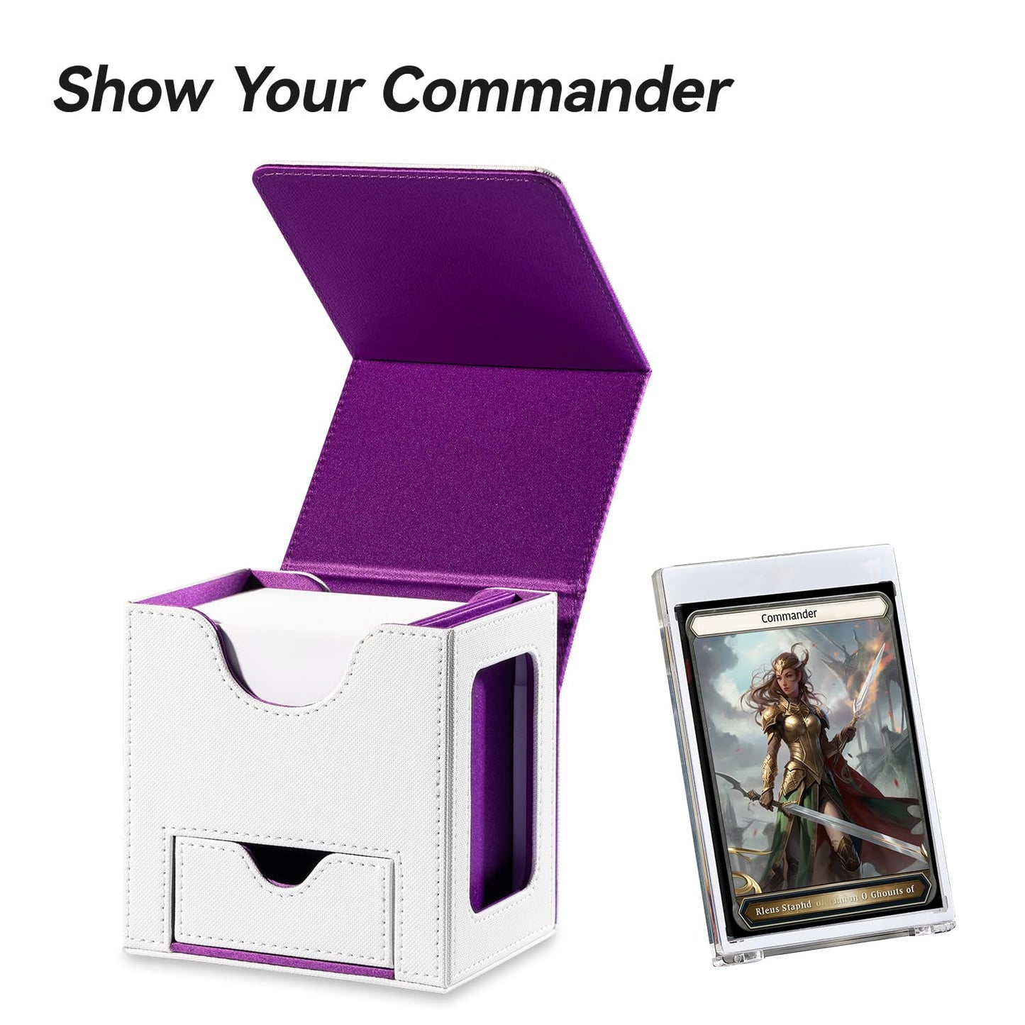 Mage Tech Card Deck Box for MTG Commander | 100 Double-Sleeve Capacity, Commander Display, Dice Tray