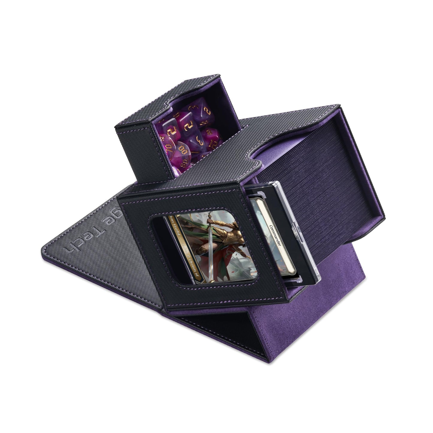 Mage Tech Card Deck Box for MTG Commander — 100 Double-Sleeve Capacity, 35pt Holder, Dice Tray, Magnetic Closure