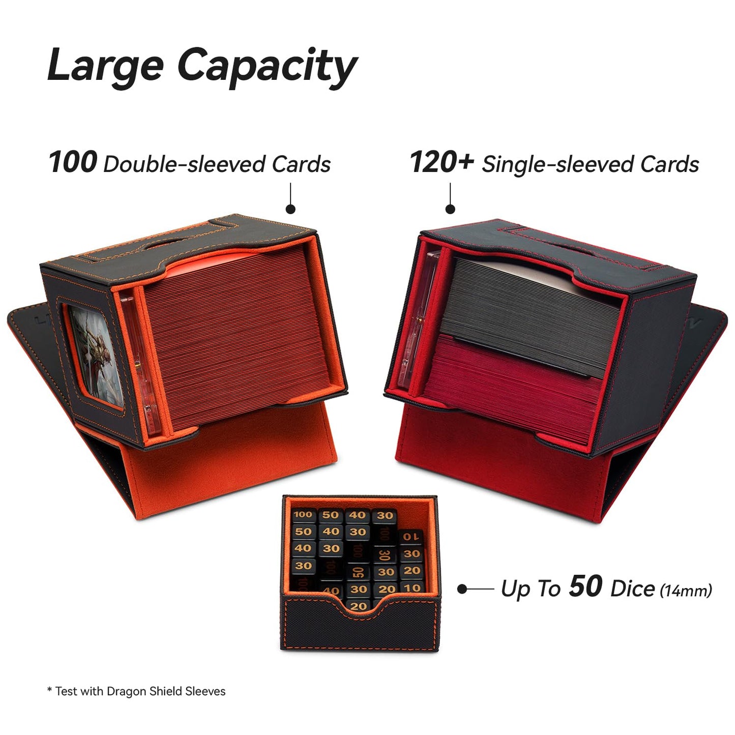 Mage Tech Card Deck Box for MTG Commander — 100 Double-Sleeve Capacity, 35pt Holder, Dice Tray, Gray/Orange