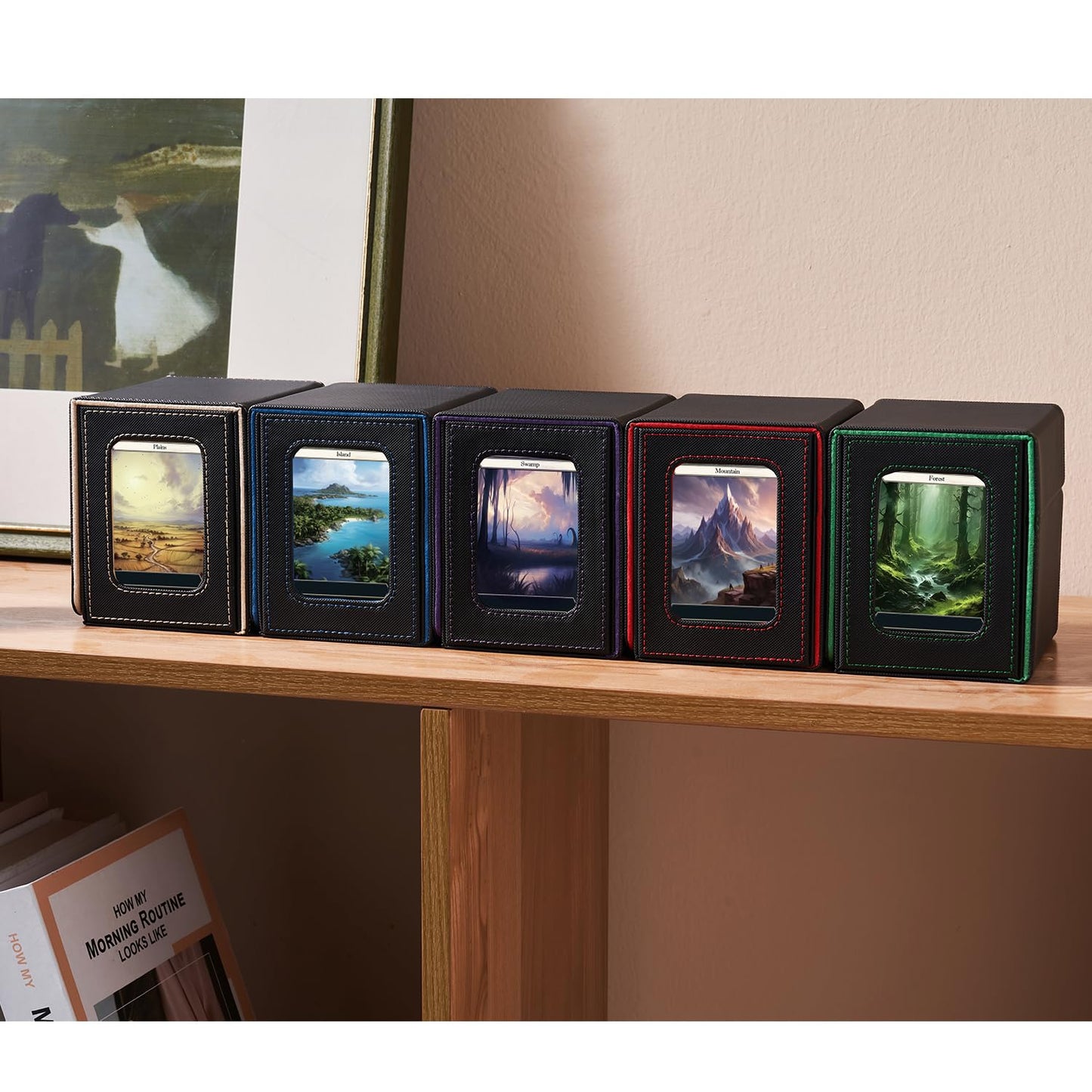 Mage Tech Card Deck Box for MTG Commander – Patented Design, Commander Display, 100 Double-Sleeved Cards, 35pt Holder, Dice Tray, Justice Black