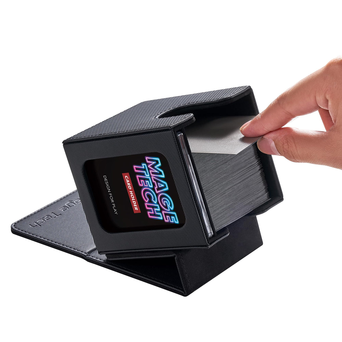Mage Tech Commander Deck Box Lite – 100+ Card Display with Mini Snap Window & Removable Cover (Black)
