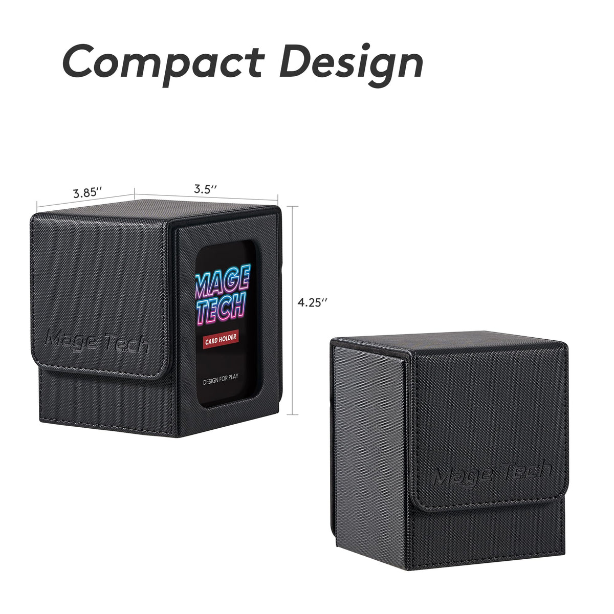 Mage Tech Commander Deck Box Lite – 100+ Card Display with Mini Snap Window & Removable Cover (Black)