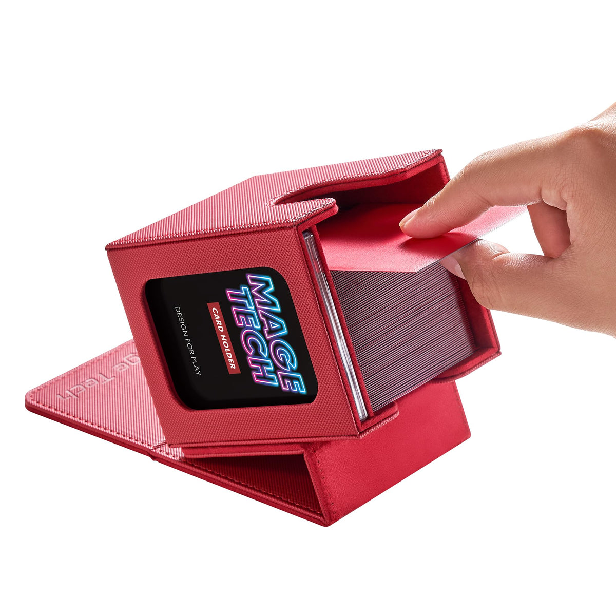 Mage Tech Commander Deck Box Lite - Display Window, Removable Lid, 100+ Sleeved Cards (Red)