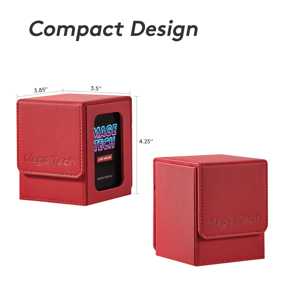 Mage Tech Commander Deck Box Lite - Display Window, Removable Lid, 100+ Sleeved Cards (Red)