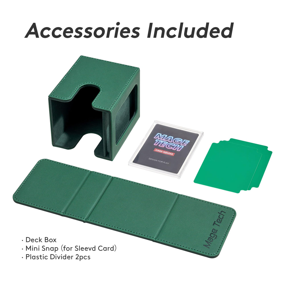Mage Tech Commander Deck Box Lite – 100+ Cards, Mini Snap Display, Removable Cover (Green)