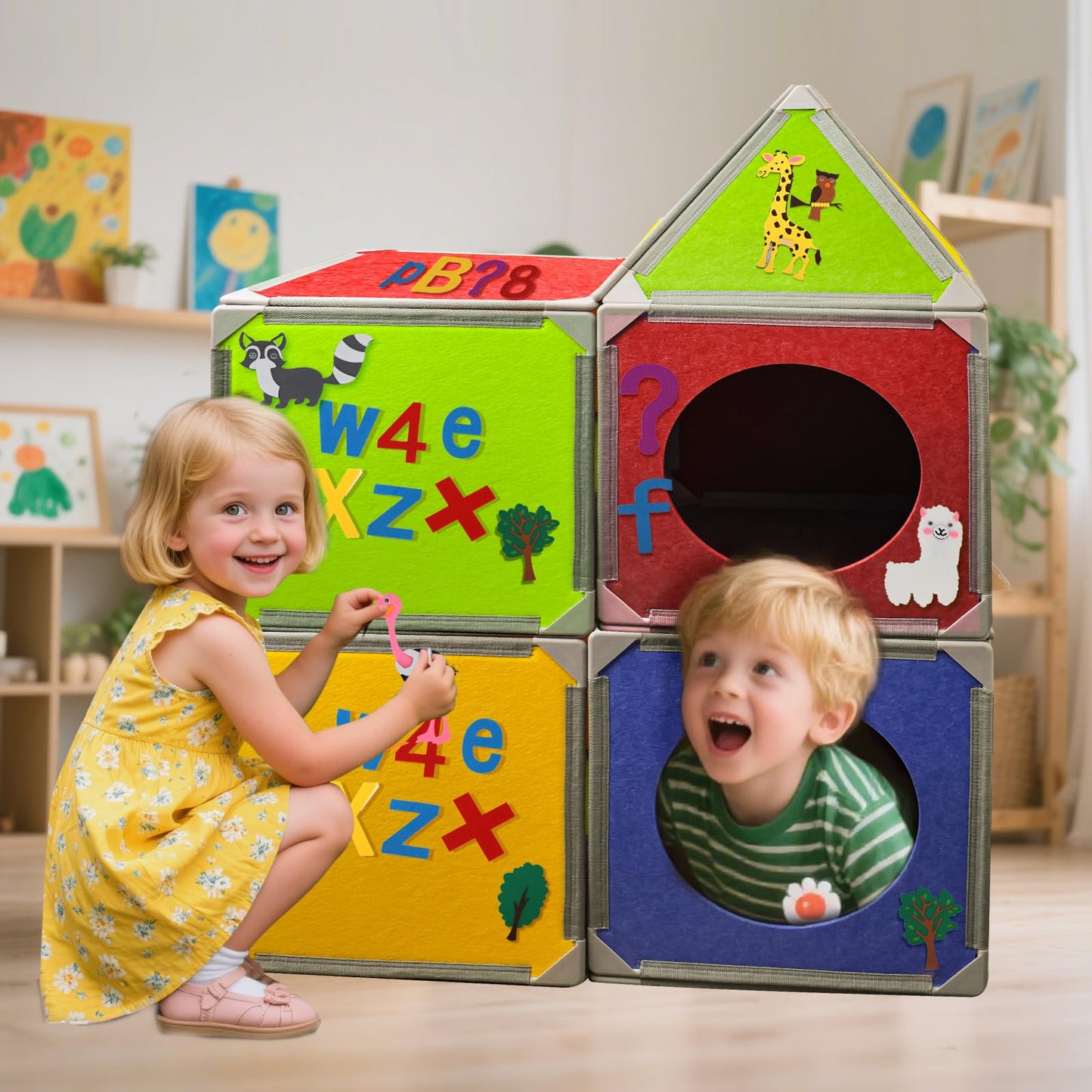 MageForts Magnetic Fort Building Panels – 16 Premium Felt Panels with Alphabet, Numbers & Animal Stickers