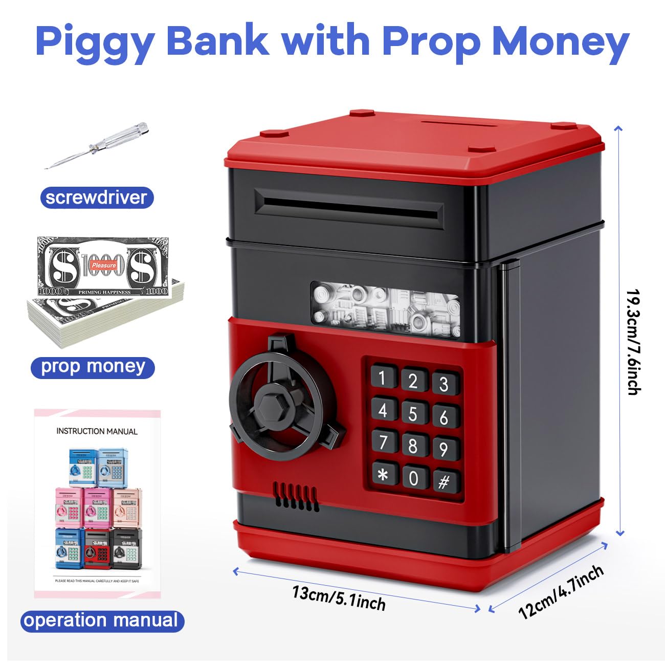 MAGIBX Mini Piggy Bank ATM for Kids – Password-Protected Savings Toy (Black/Red)