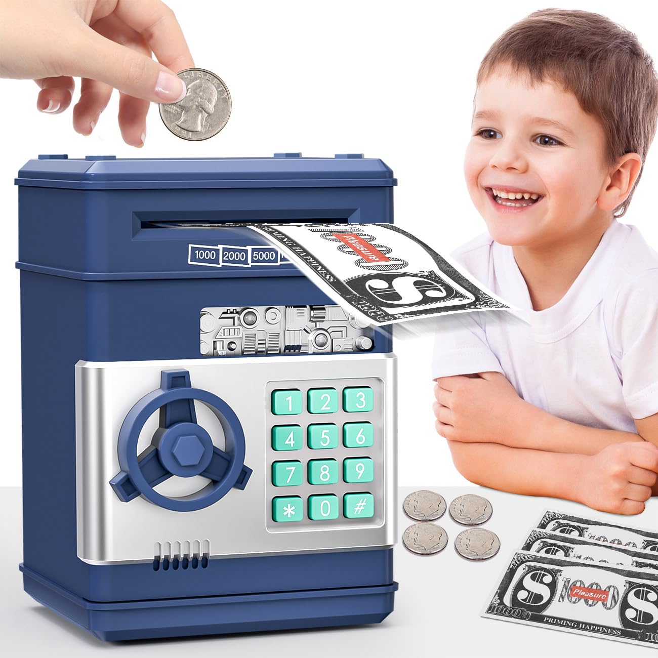 MAGIBX Password Piggy Bank Toy for Kids 5-12 – Safe Savings Gift Navy