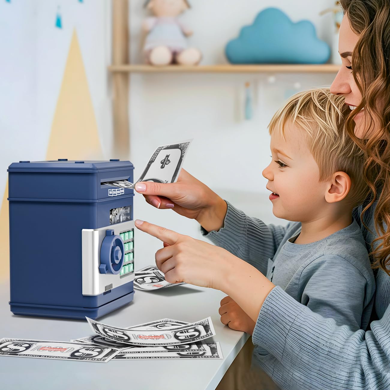 MAGIBX Password Piggy Bank Toy for Kids 5-12 – Safe Savings Gift Navy