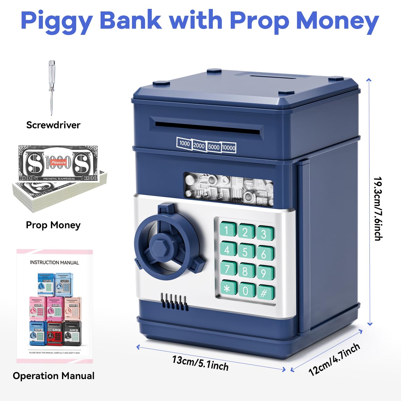 MAGIBX Password Piggy Bank Toy for Kids 5-12 – Safe Savings Gift Navy