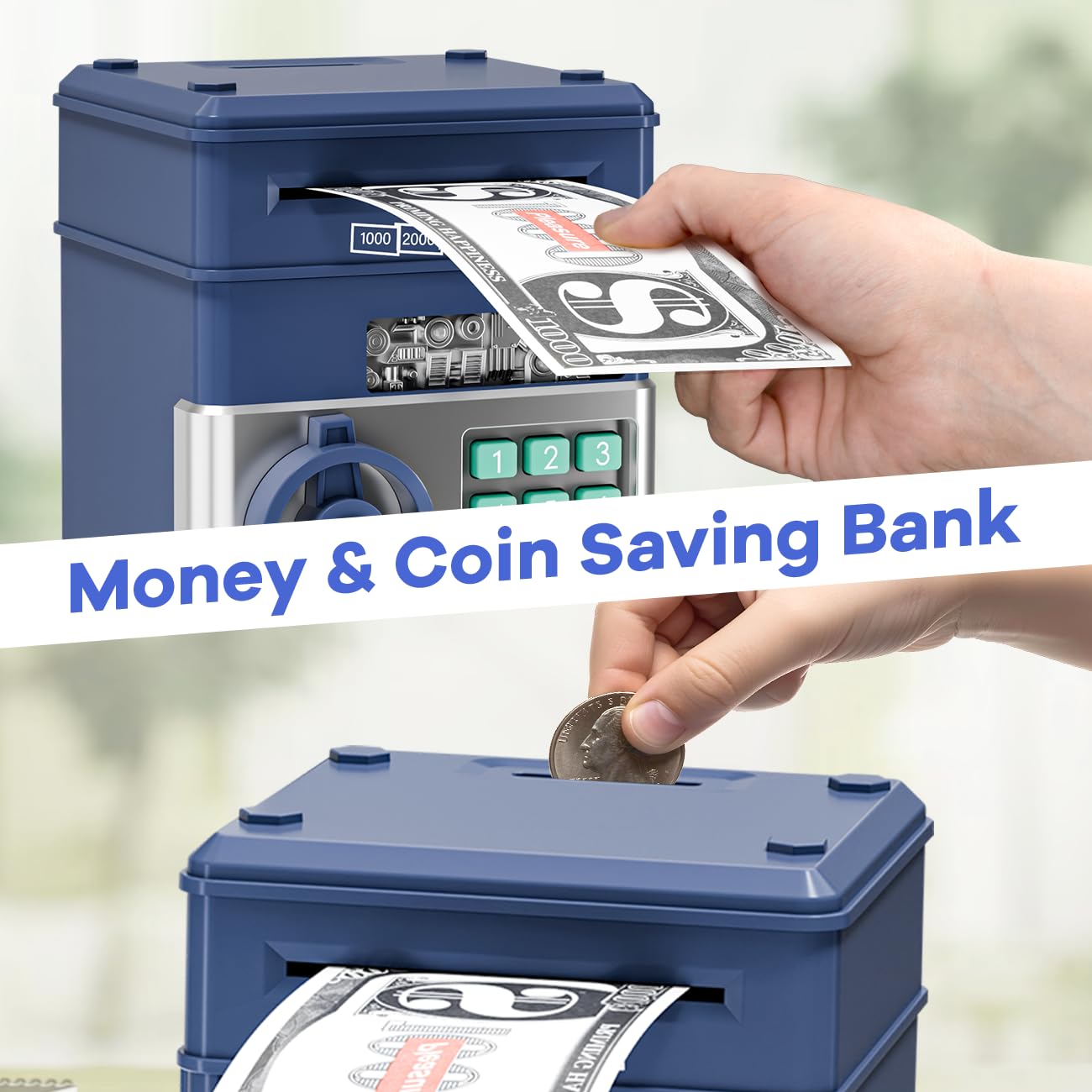 MAGIBX Password Piggy Bank Toy for Kids 5-12 – Safe Savings Gift Navy