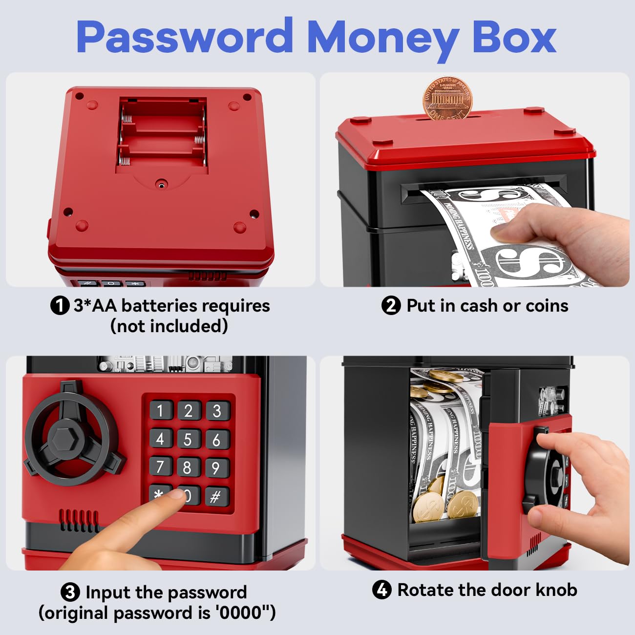MAGIBX Mini Piggy Bank ATM for Kids – Password-Protected Savings Toy (Black/Red)