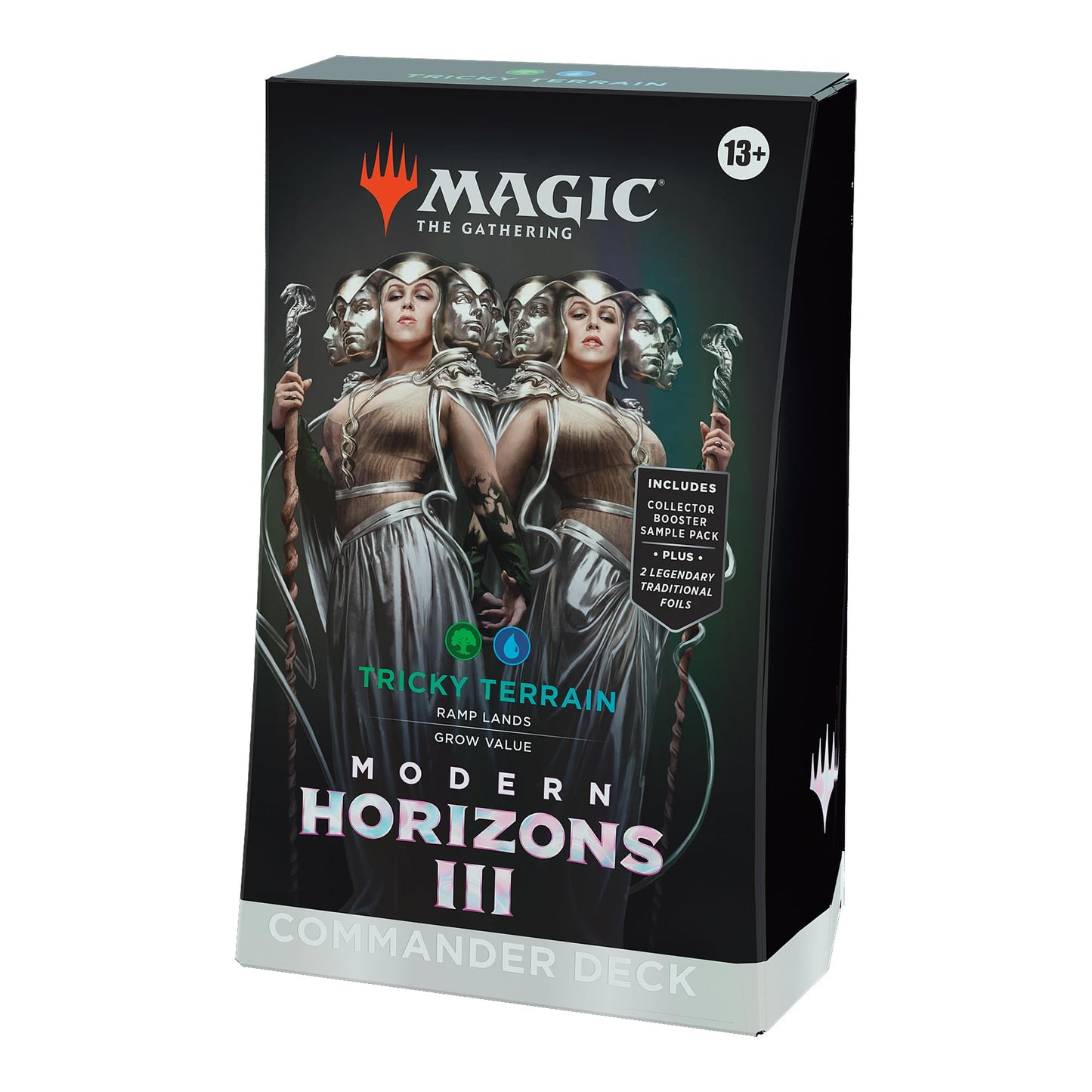 Magic: The Gathering Modern Horizons 3 Tricky Terrain Commander Deck — 100-Card Green-Blue Ready-to-Play